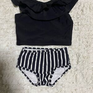 Ruffle Butts Black and White Striped Bikini Set
